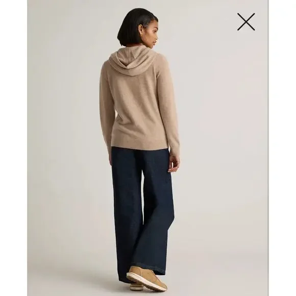 Quince Mongolian Cashmere Full Zip Hoodie Womens Small Oatmeal Neutral Cozy Lux - Picture 7 of 8